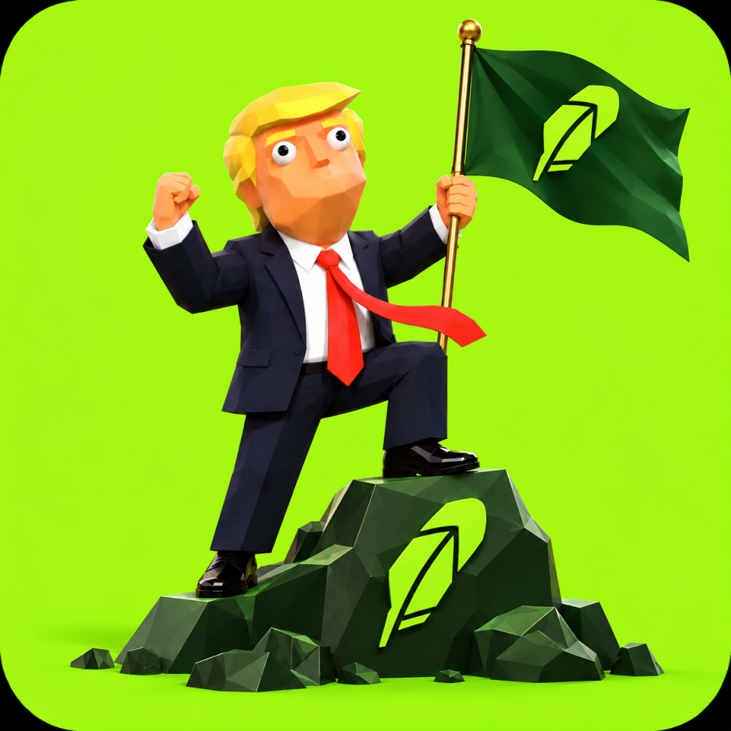 Tremp planting the Robinhood flag on a mountain of gains