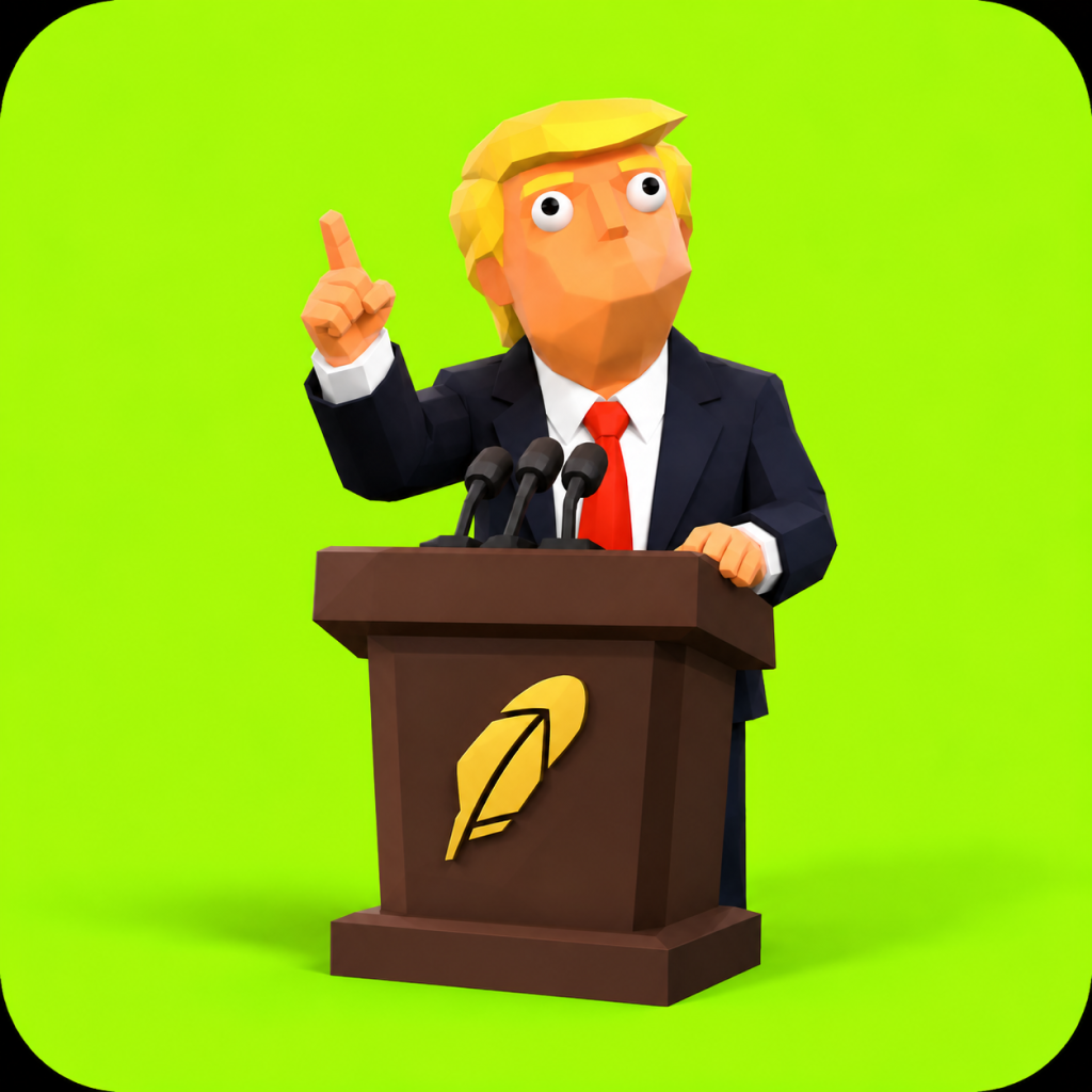 Tremp at a Robinhood podium on a bright green stage