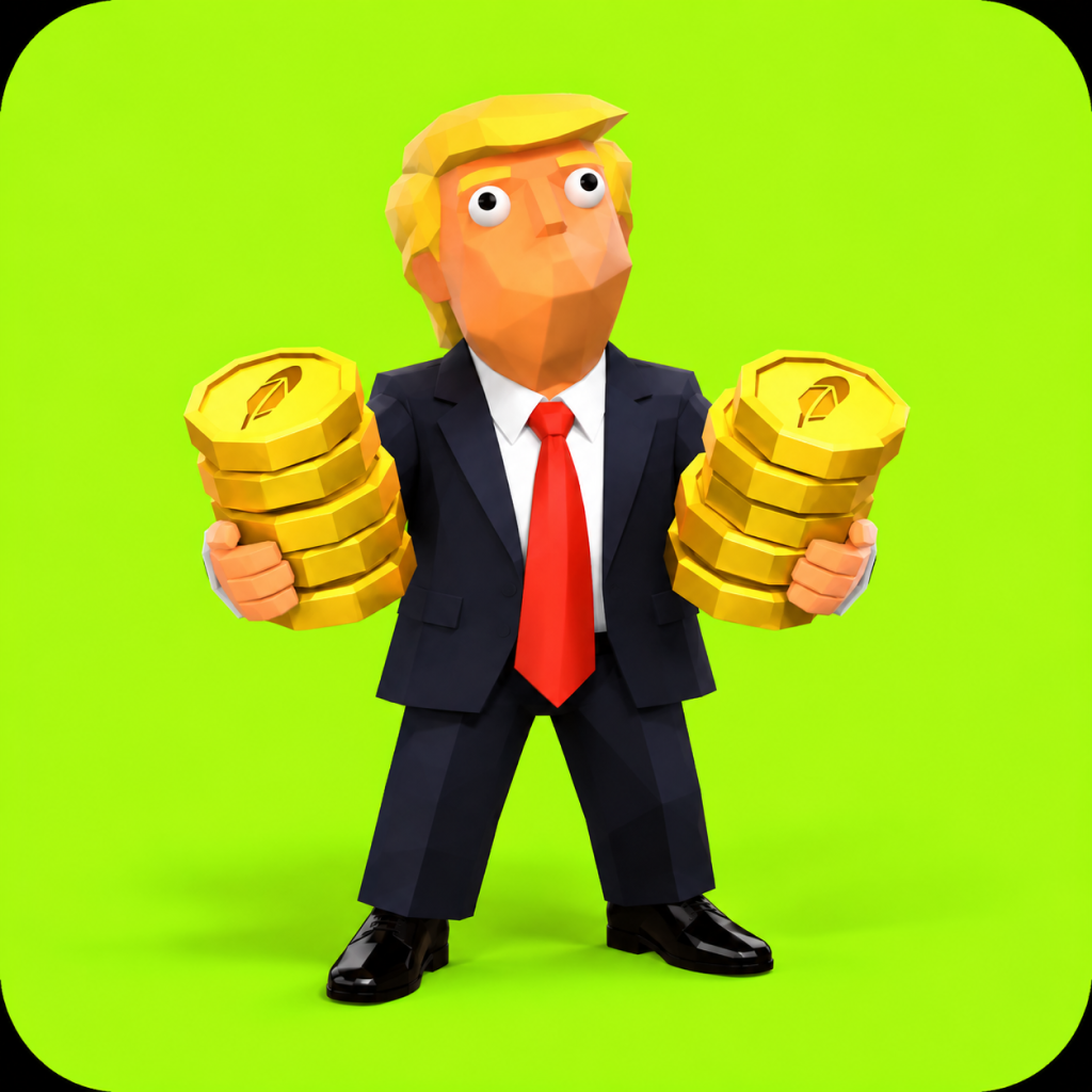 Tremp holding stacks of gold Robinhood coins