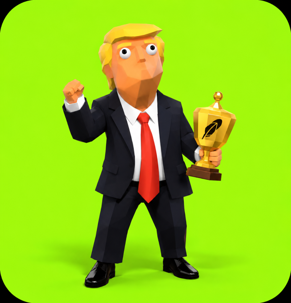 Tremp holding a golden Robinhood trophy