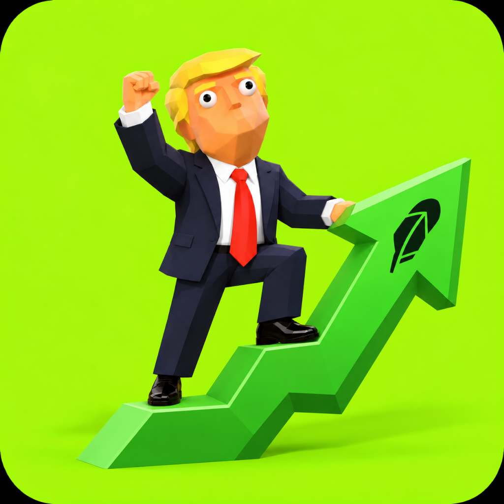 Tremp climbing a green Robinhood chart arrow